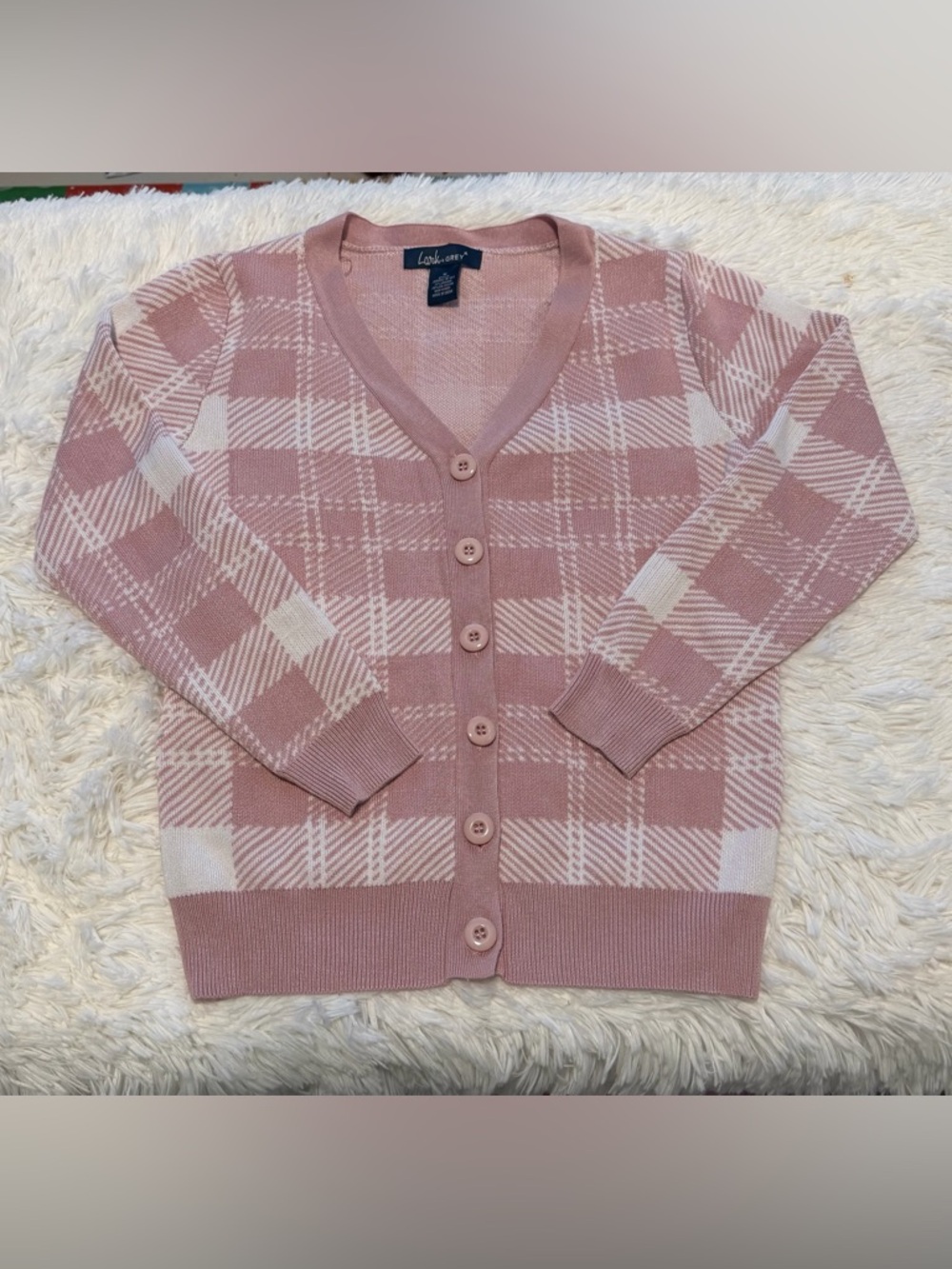 Pink Plaid Button-Front V-Neck Cardigan Sweater